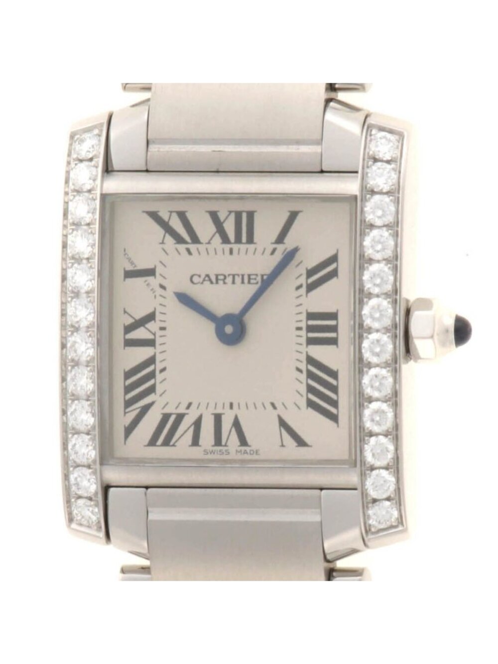 Cartier Tank Francaise SM Diamond Bezel 4 Ivory Stainless Steel Quartz Watch
